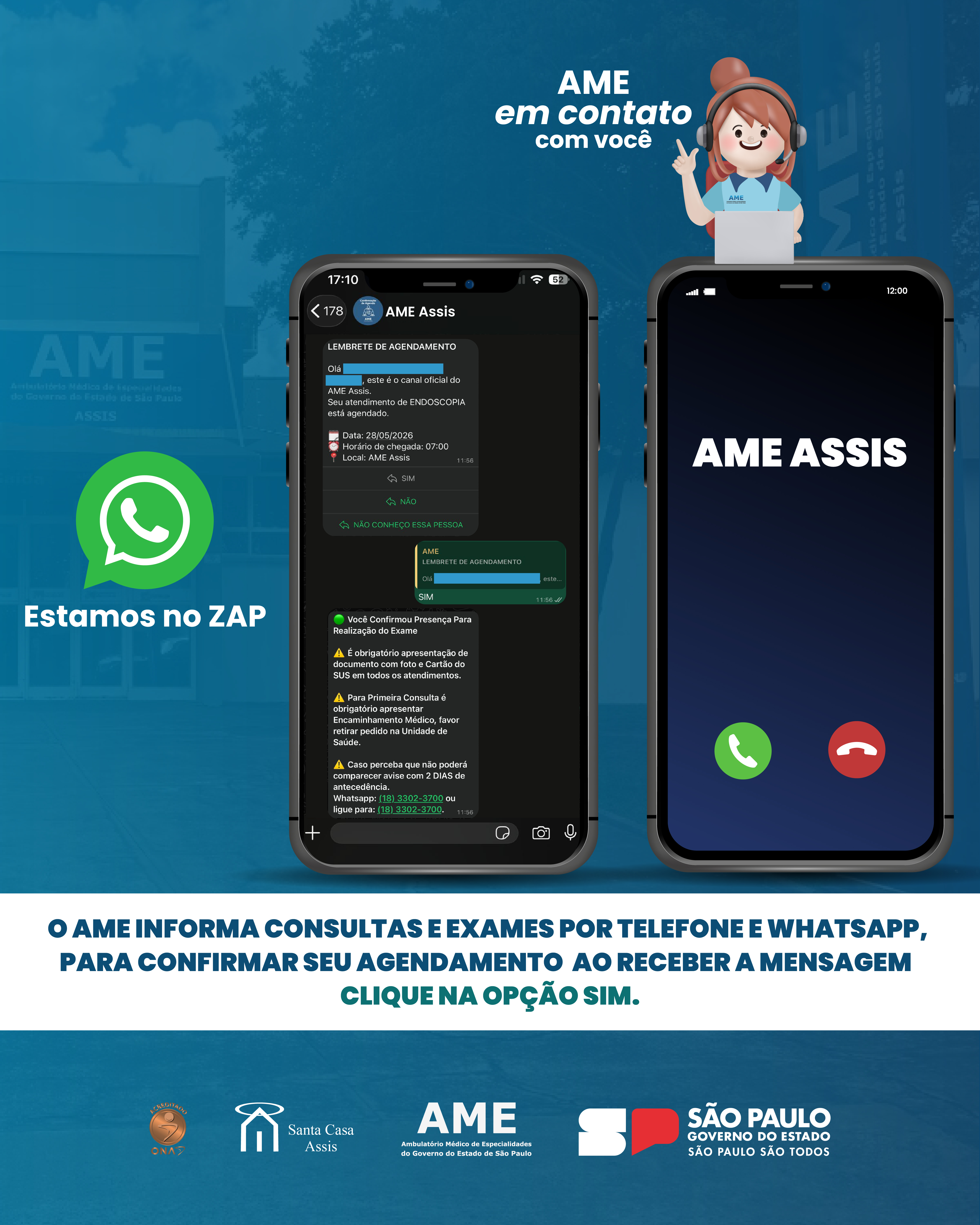 AME Assis passa a realizar primeiro contato para agendamento por WhatsApp